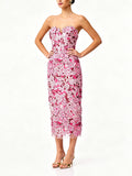 Giselle Pink Strapless Dress With Floral Appliqués