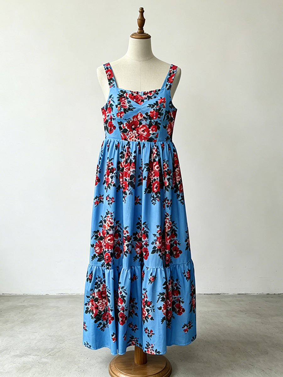 Katia Square-Neck Tie-Strap Printed Dress