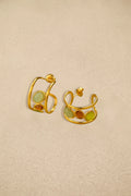 Multi Stone Hoop Stud Earrings