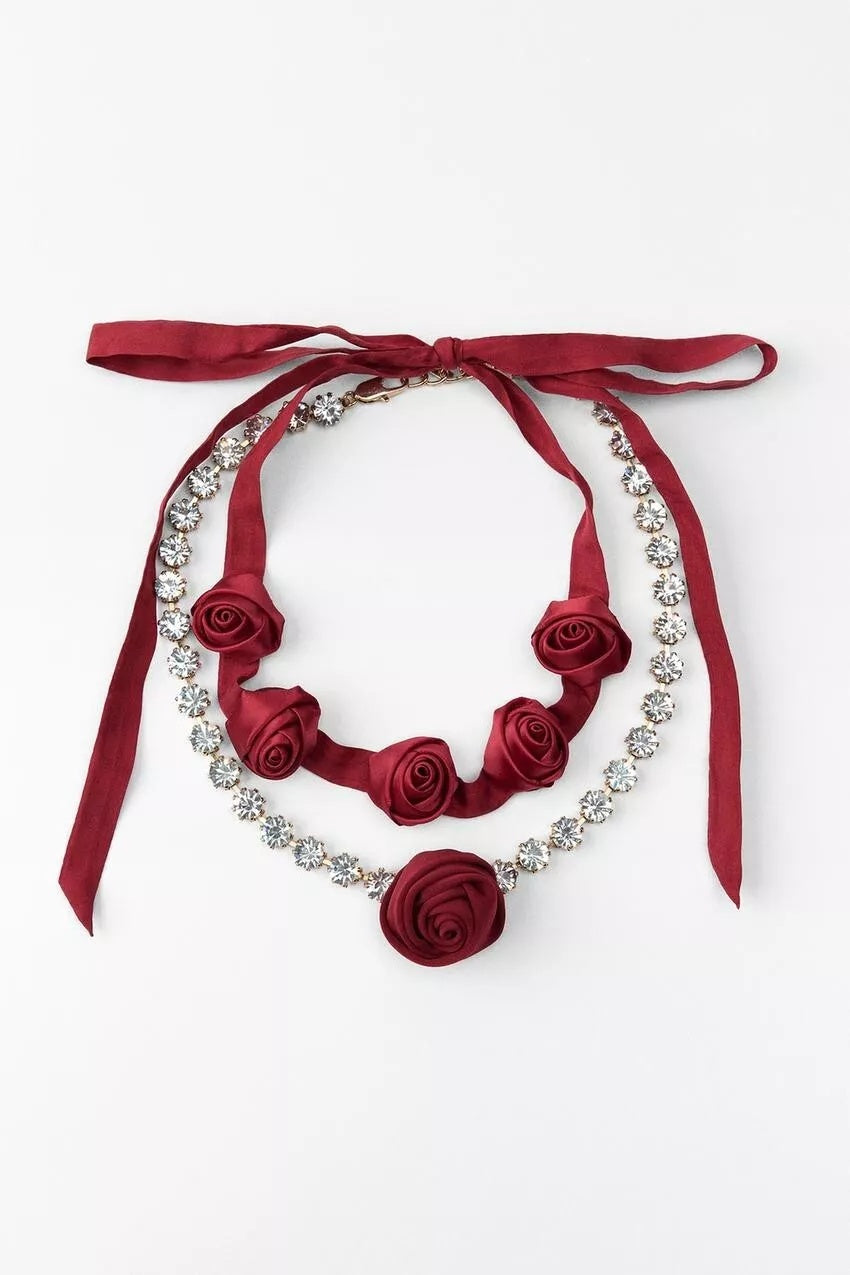 Two-Pack Rose Rhinestones Necklace Set