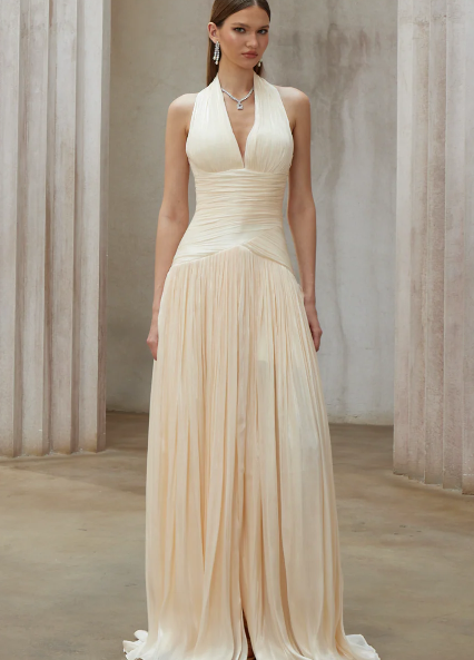 Antonia V-Neck Pleated Maxi Dress