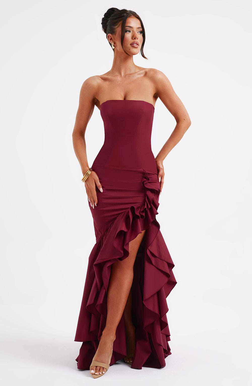 Aileen Strapless Ruffled Maxi Dress