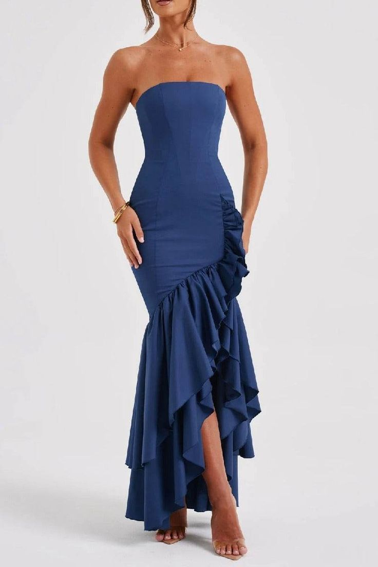 Aileen Strapless Ruffled Maxi Dress