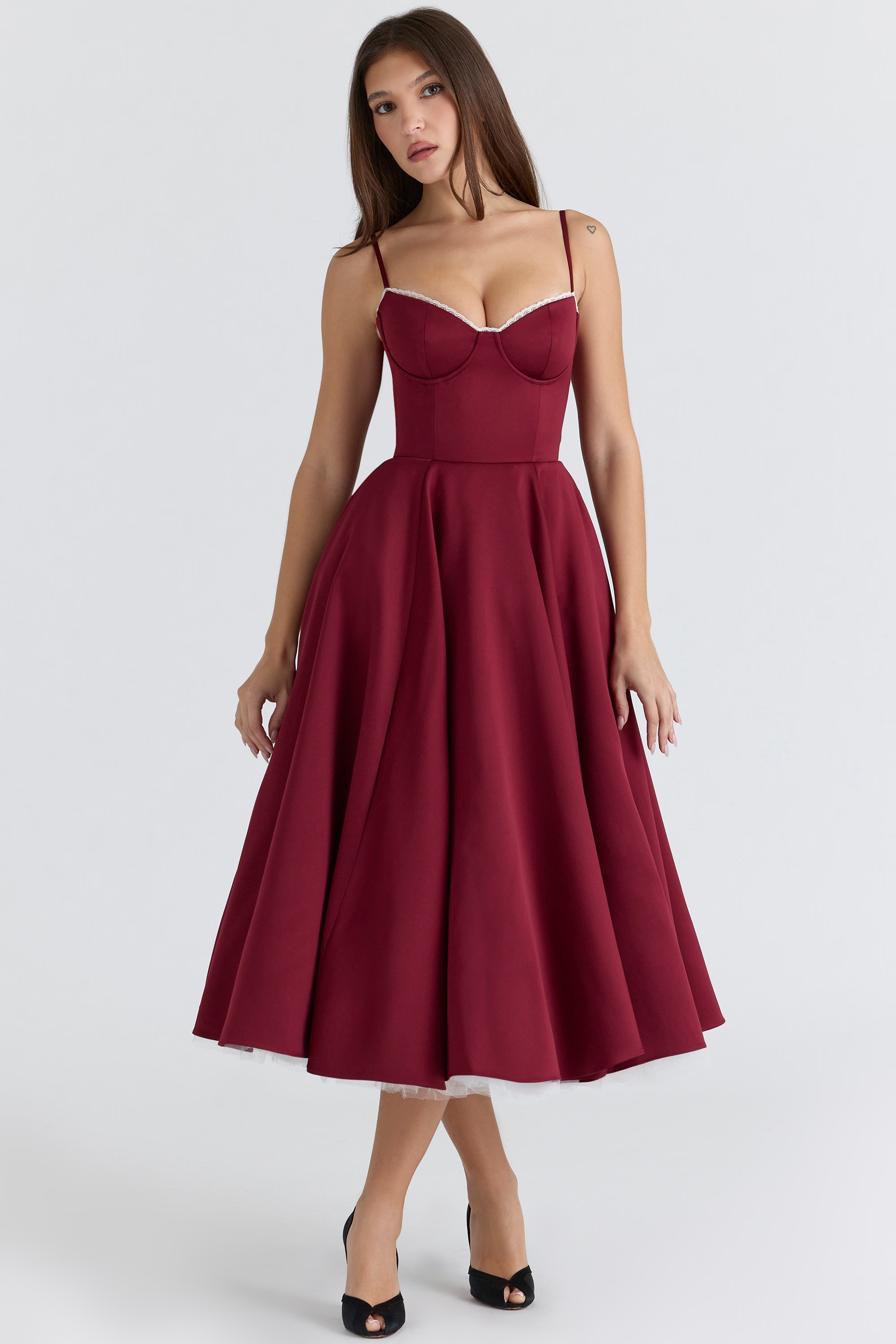 Aleah Fishbone Waist-Cinching Cami Midi Dress