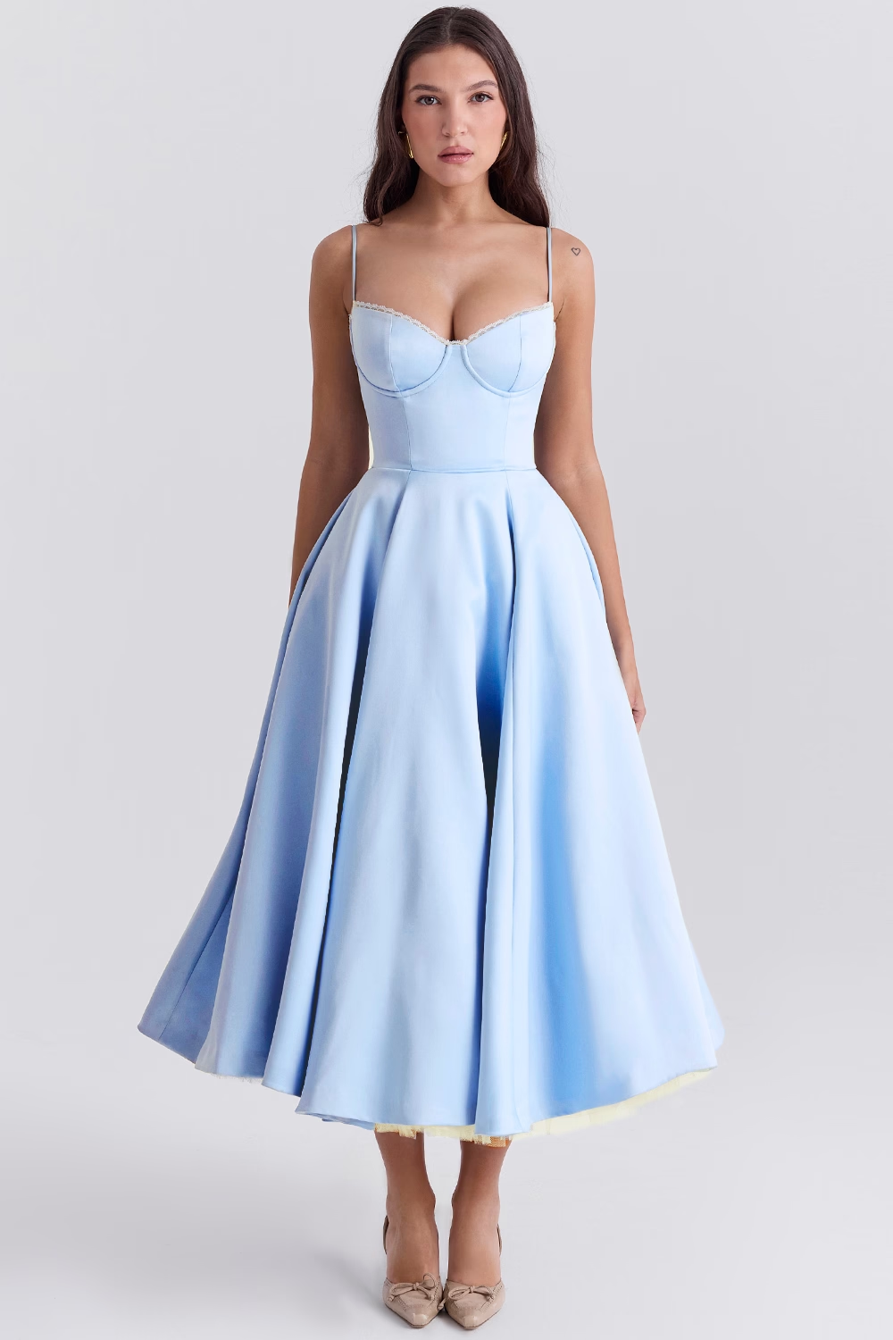 Aleah Fishbone Waist-Cinching Cami Midi Dress