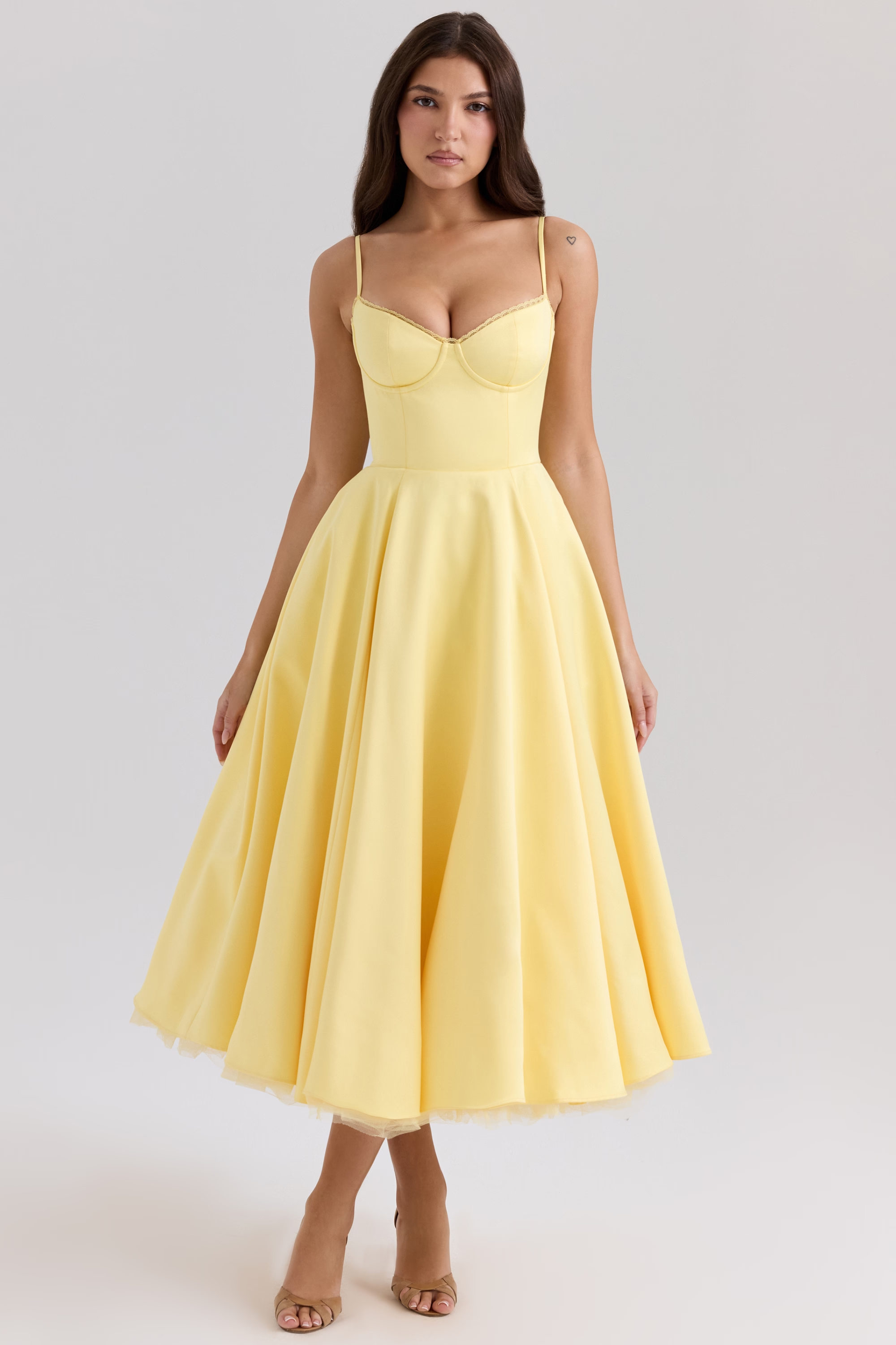 Aleah Fishbone Waist-Cinching Cami Midi Dress