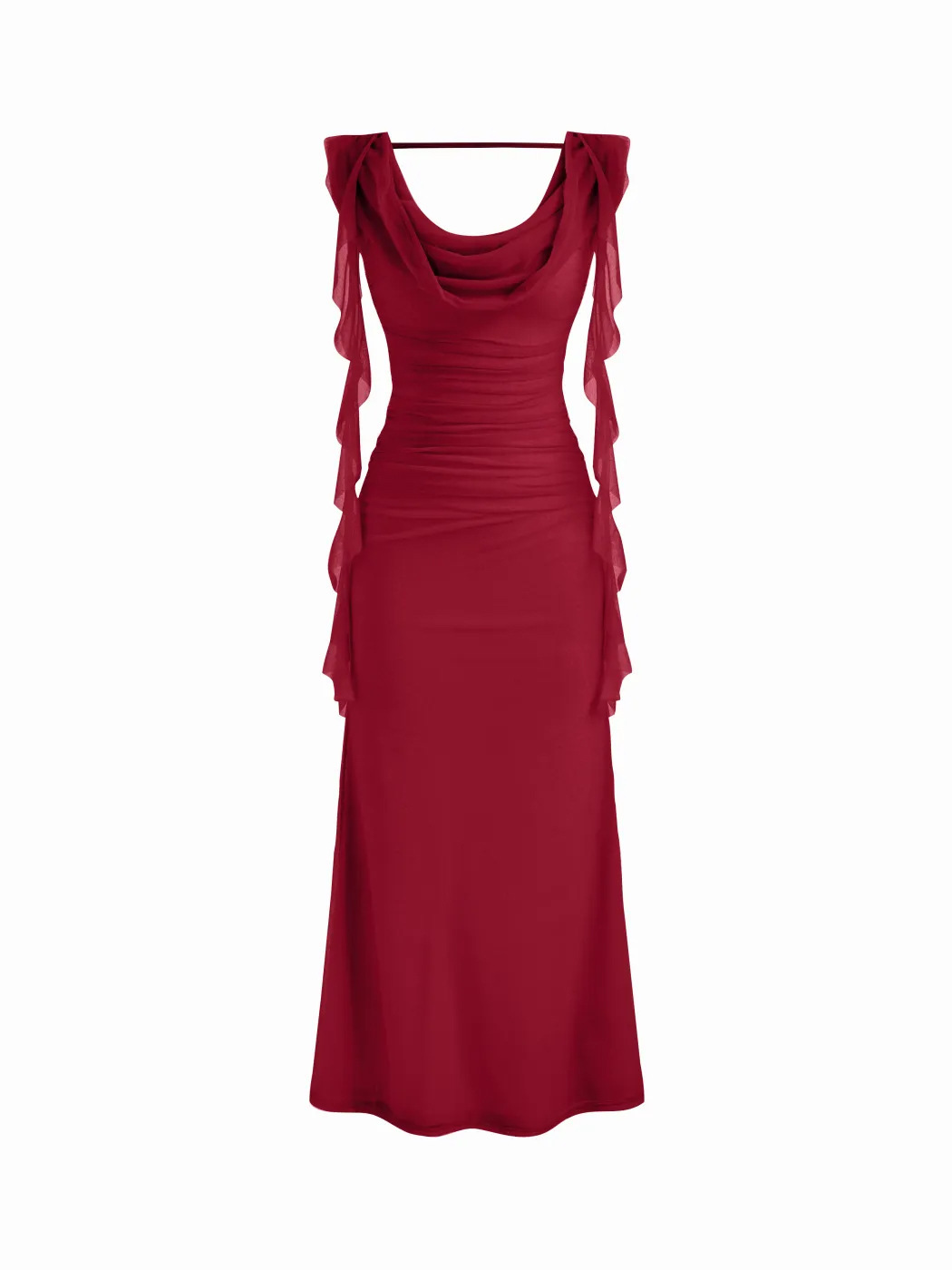 Ariadne Spliced Ruffled Slim Mesh Maxi Dress