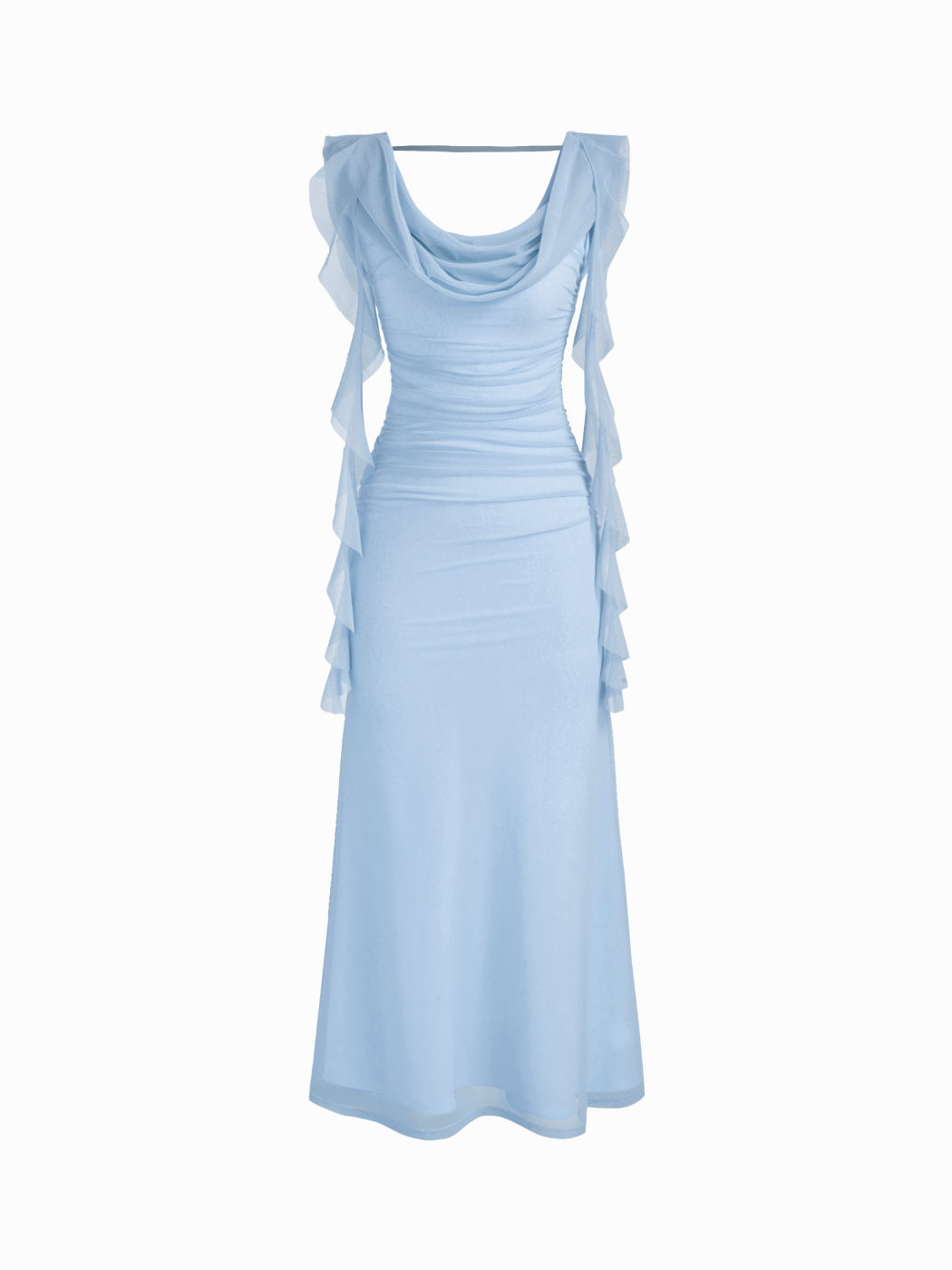 Ariadne Spliced Ruffled Slim Mesh Maxi Dress