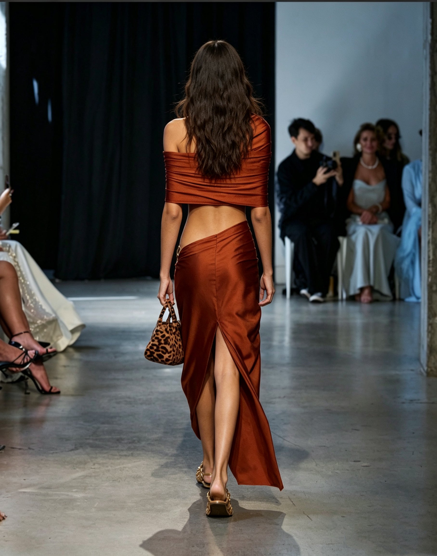 Aria Halter High Slit Draped Maxi Dress In Mahogany