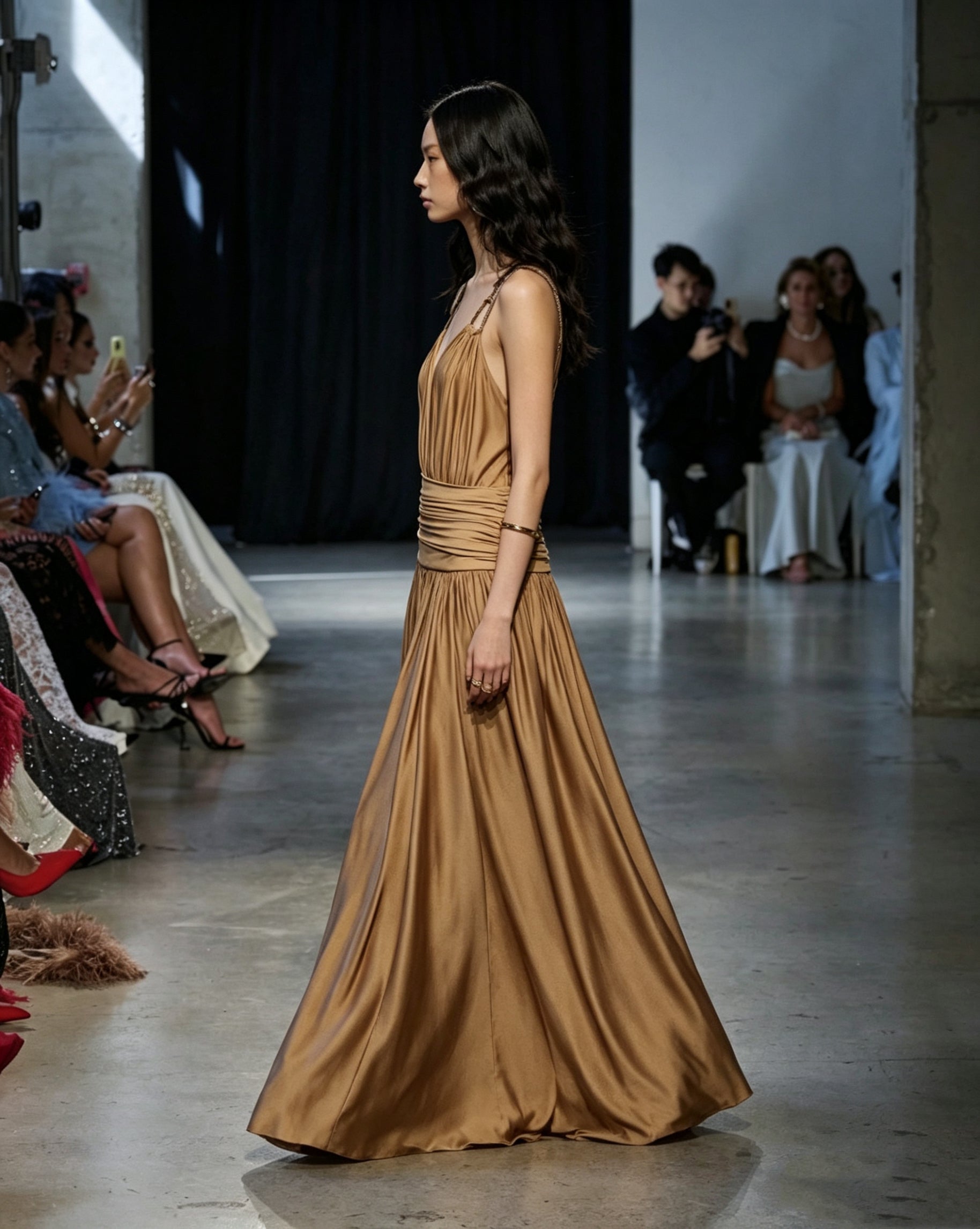 Aria Deep V Pleated Satin Maxi Dress