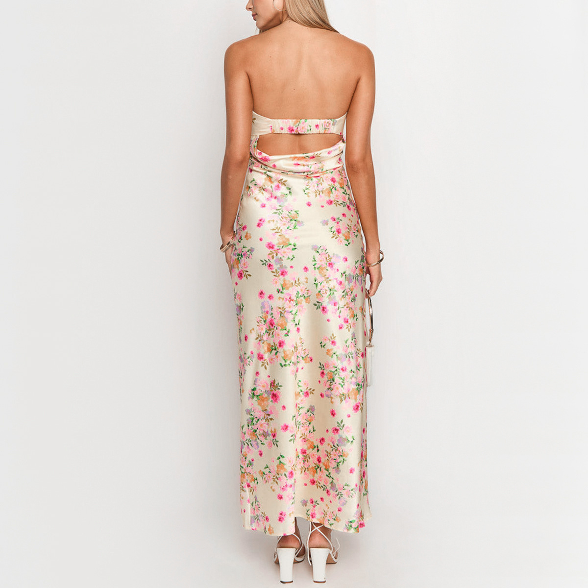 Angelina Strapless Backless Print Maxi Dress