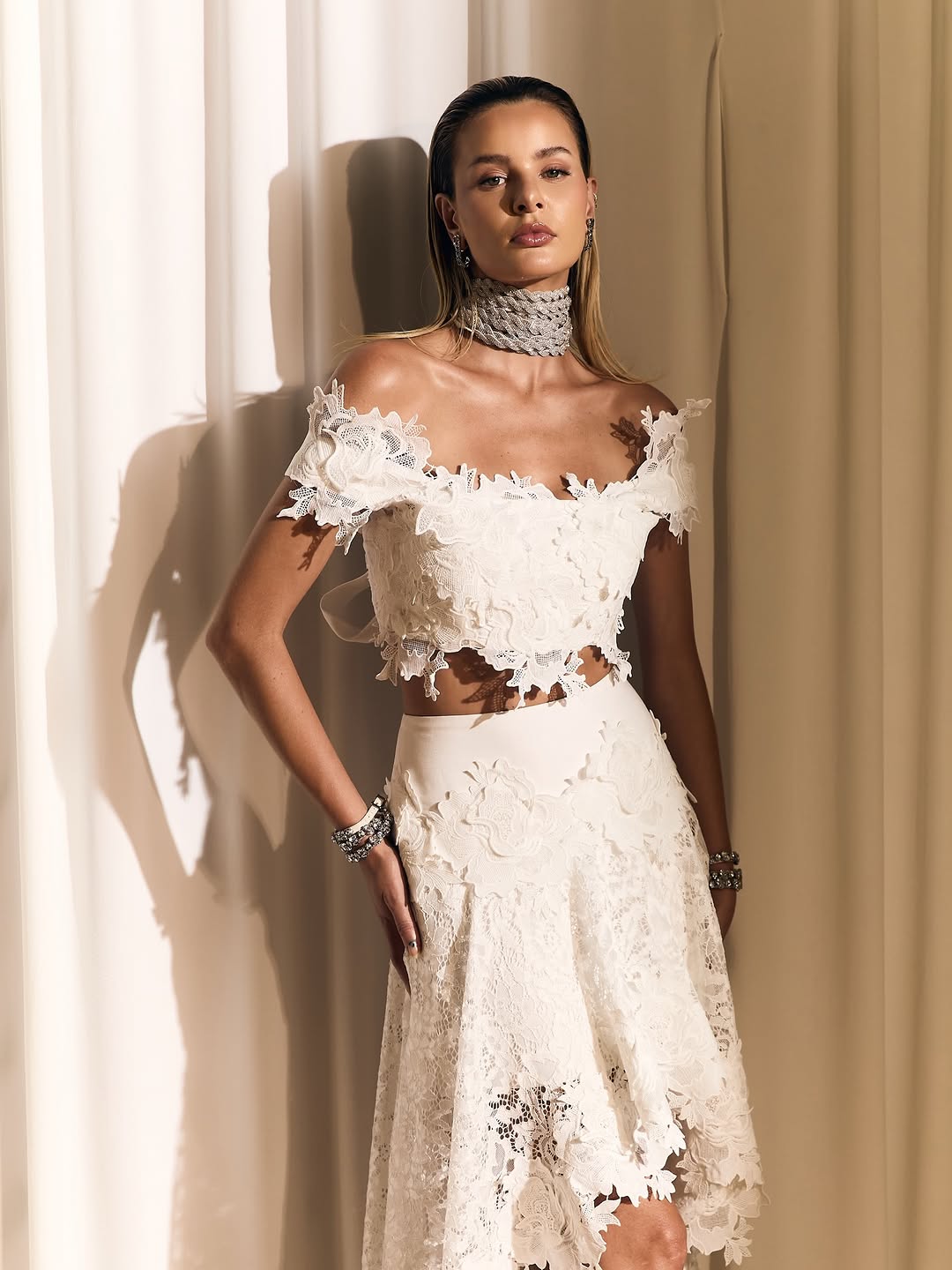 Arielle White Lace Two-Piece High-Low Dress