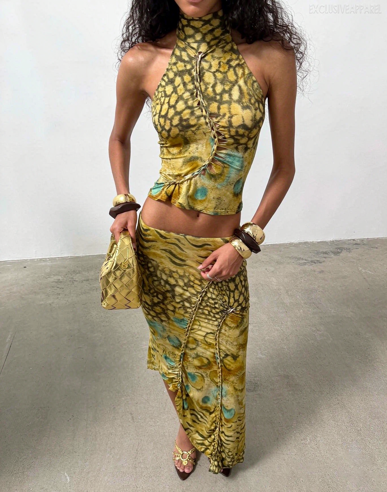 Calliope Yellow Necked Long Dress Set