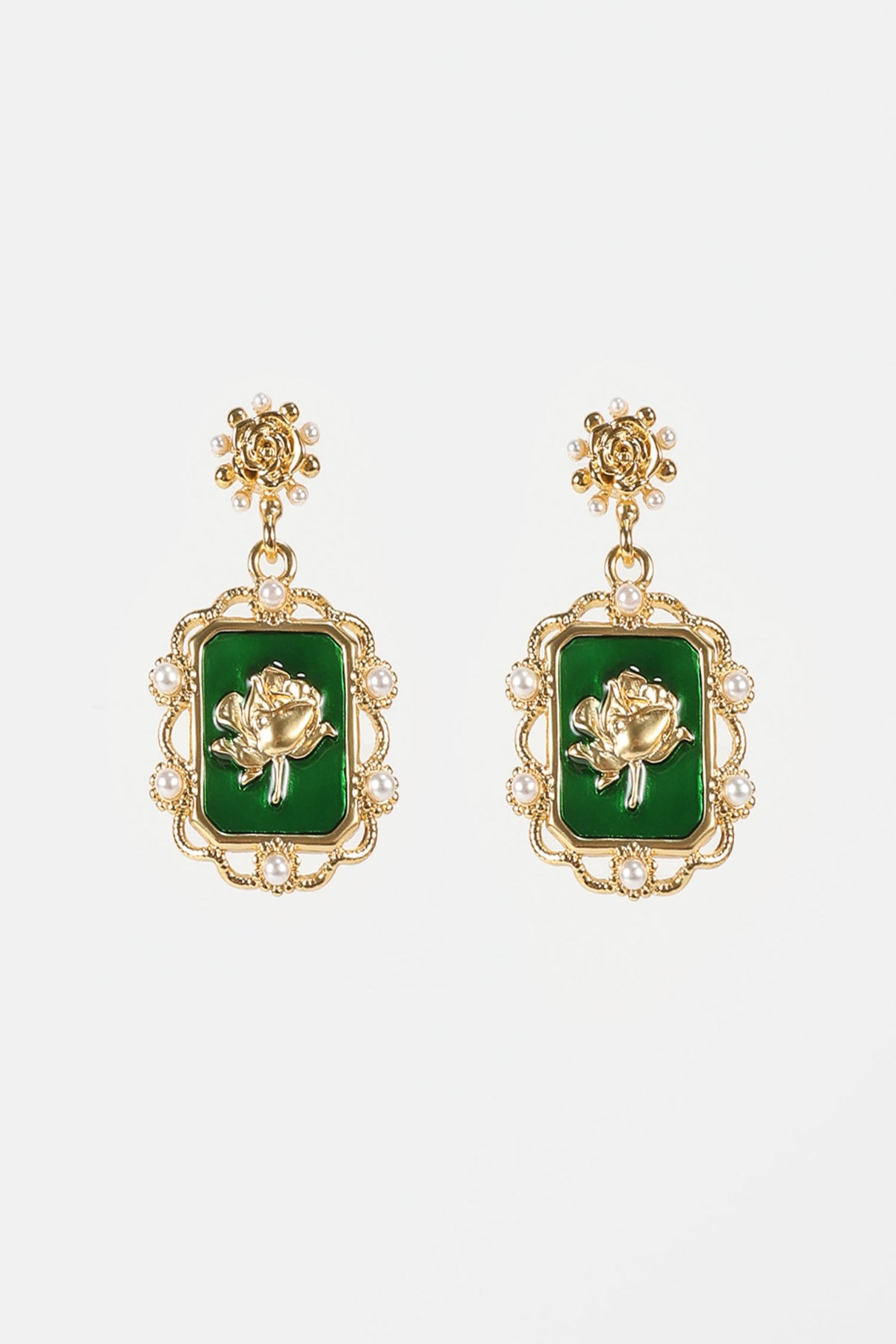 Faux Pearl Metal Floral Earrings