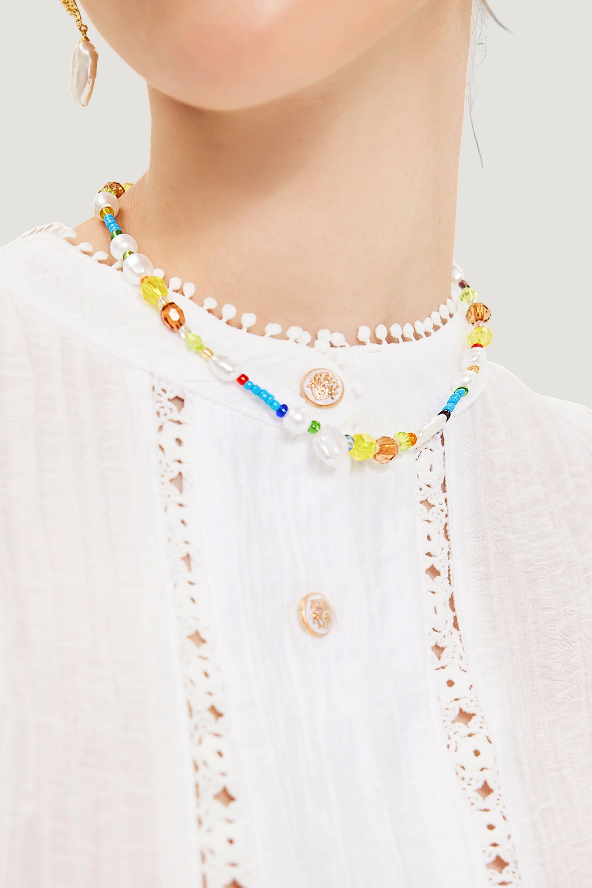 Faux Pearl Beaded Pendant Necklace