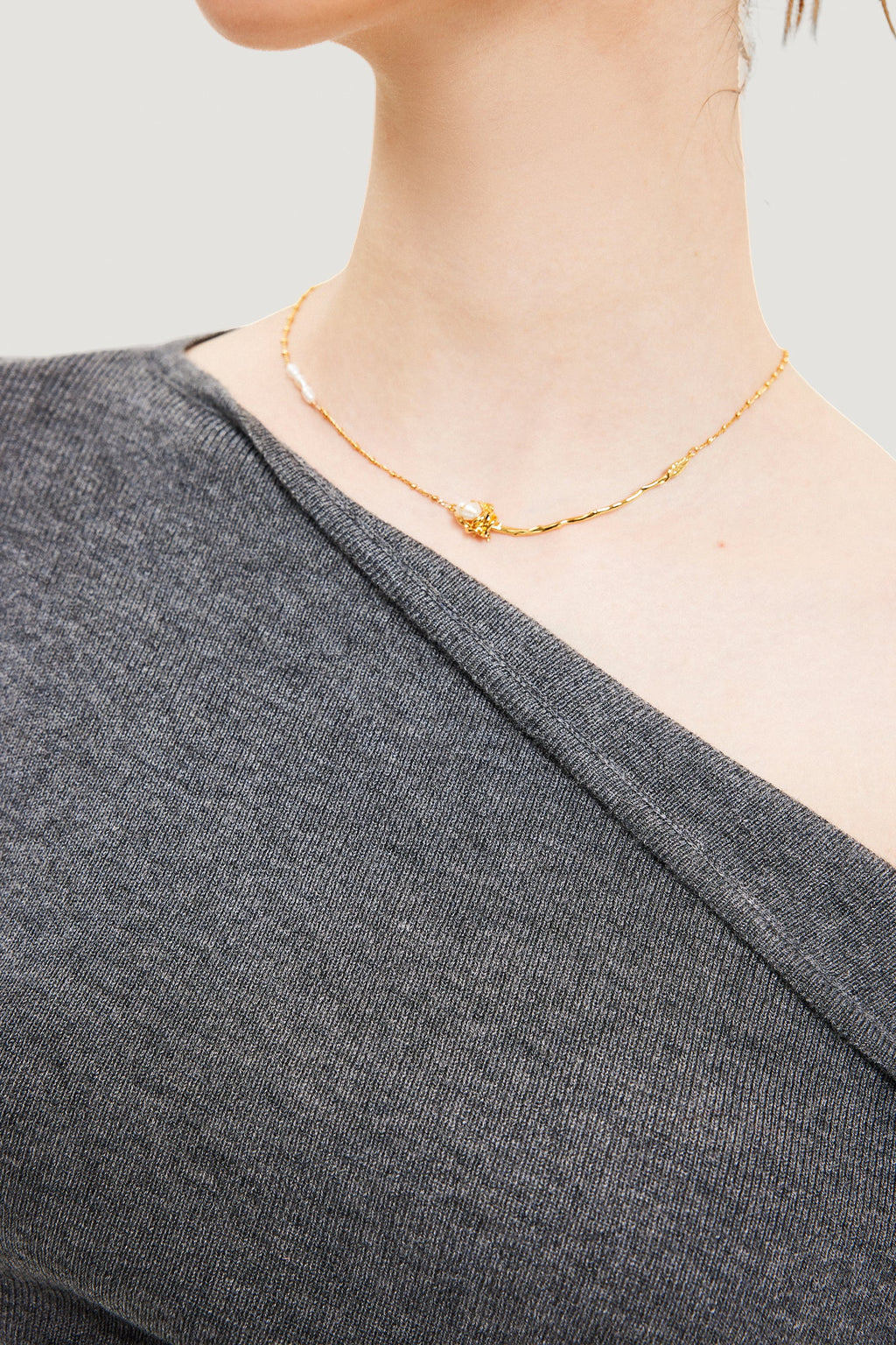 Faux Pearl Rose Necklace