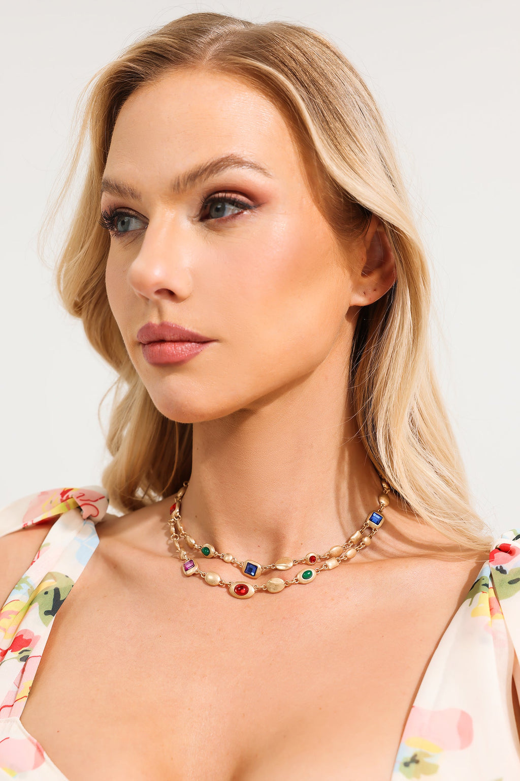 Gemstone Pendant Double Layer Necklace