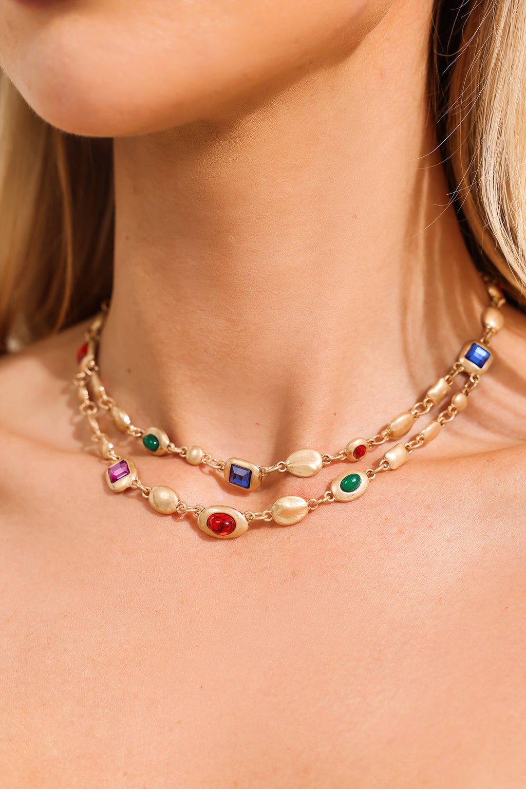 Gemstone Pendant Double Layer Necklace