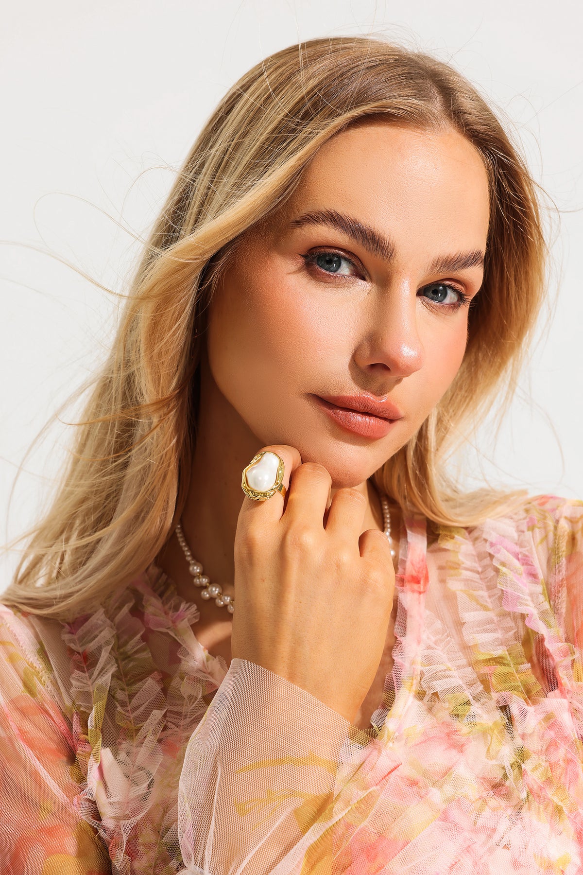 Geometric Irregular Faux Pearl Ring