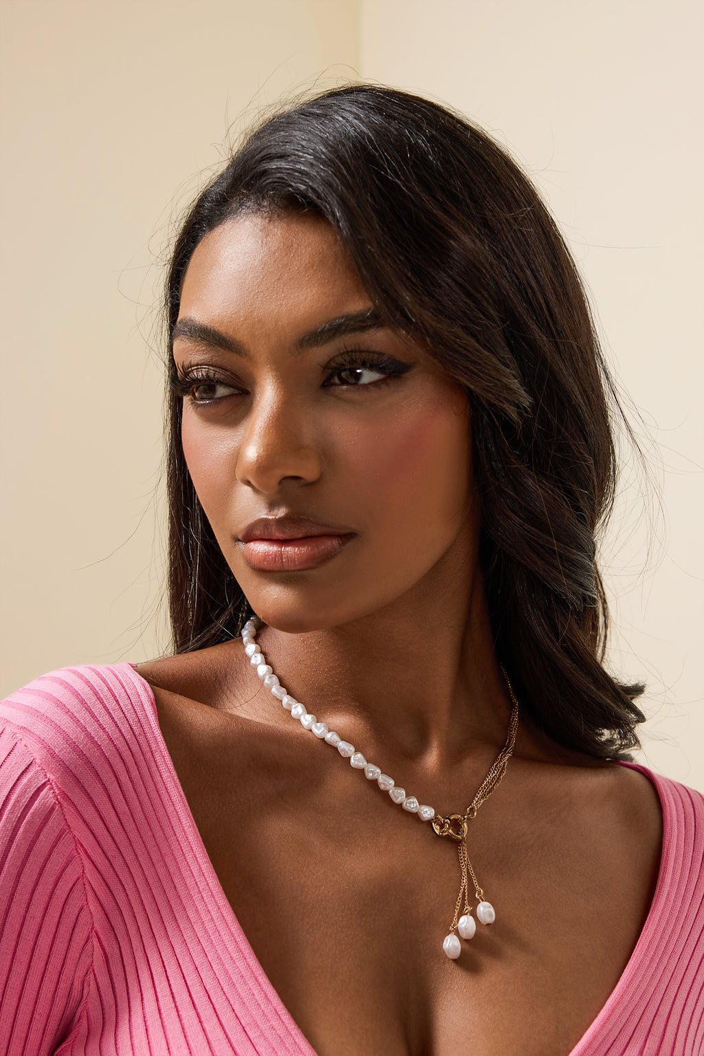 Faux Pearl Asymmetrical Necklace