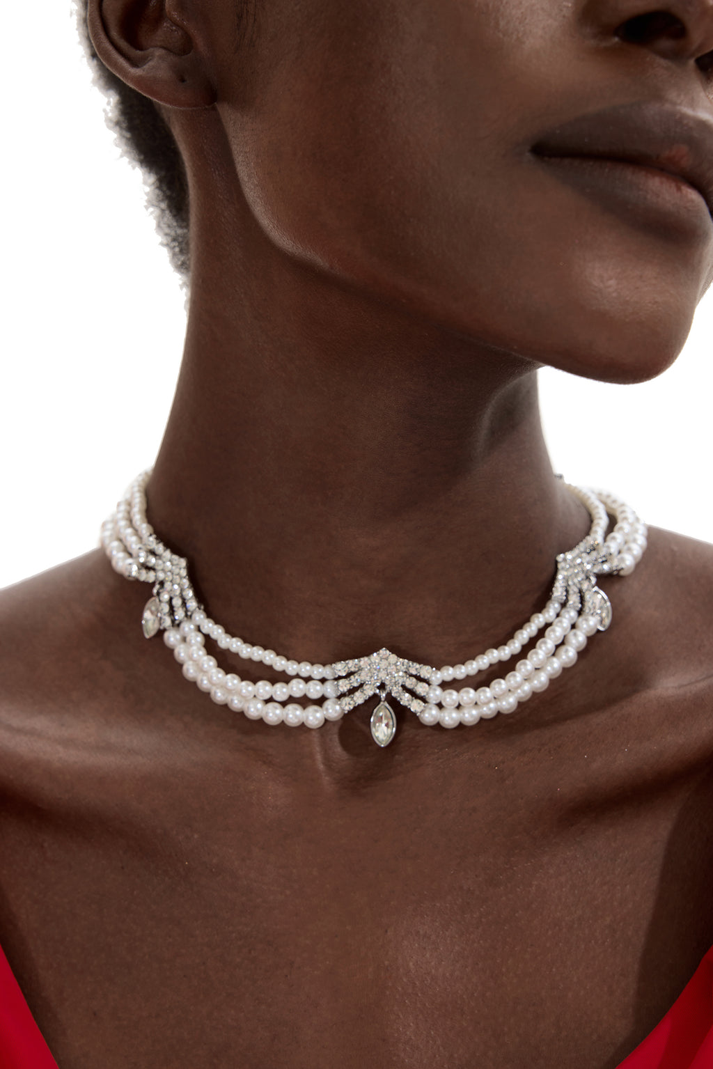 Faux Pearl Faux Diamond Layered Necklace