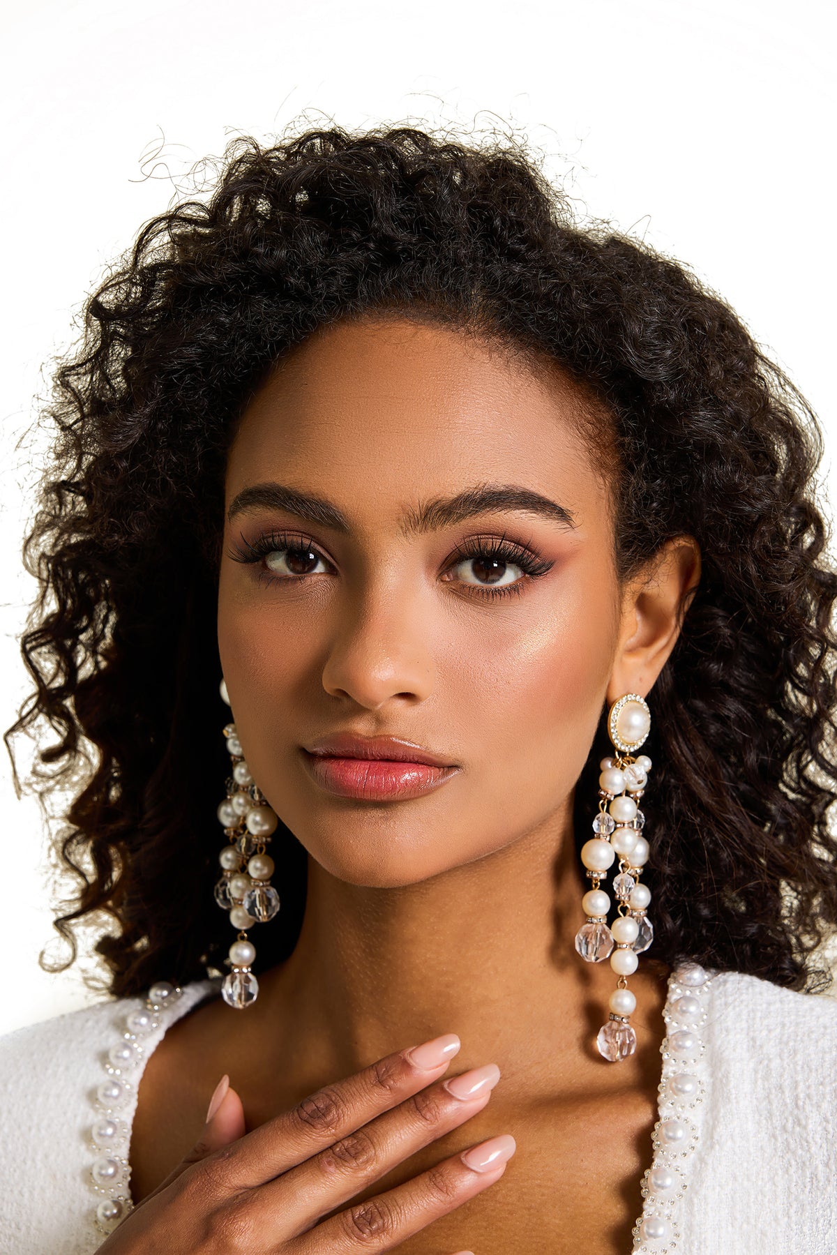 Faux Pearl Crystal Drop Earrings