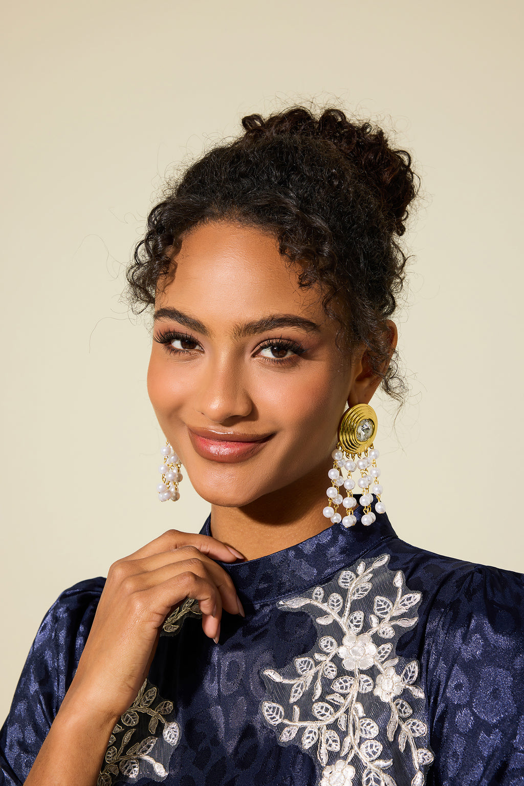 Faux Pearl Faux Diamond Tassel Drop Earrings