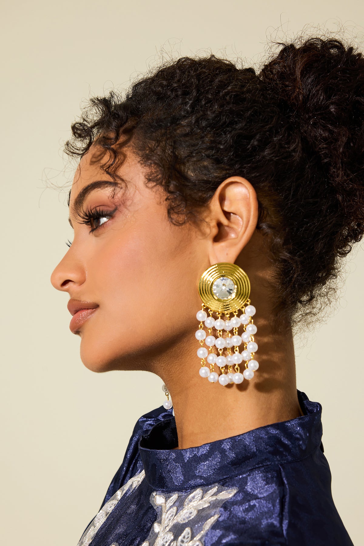 Faux Pearl Faux Diamond Tassel Drop Earrings