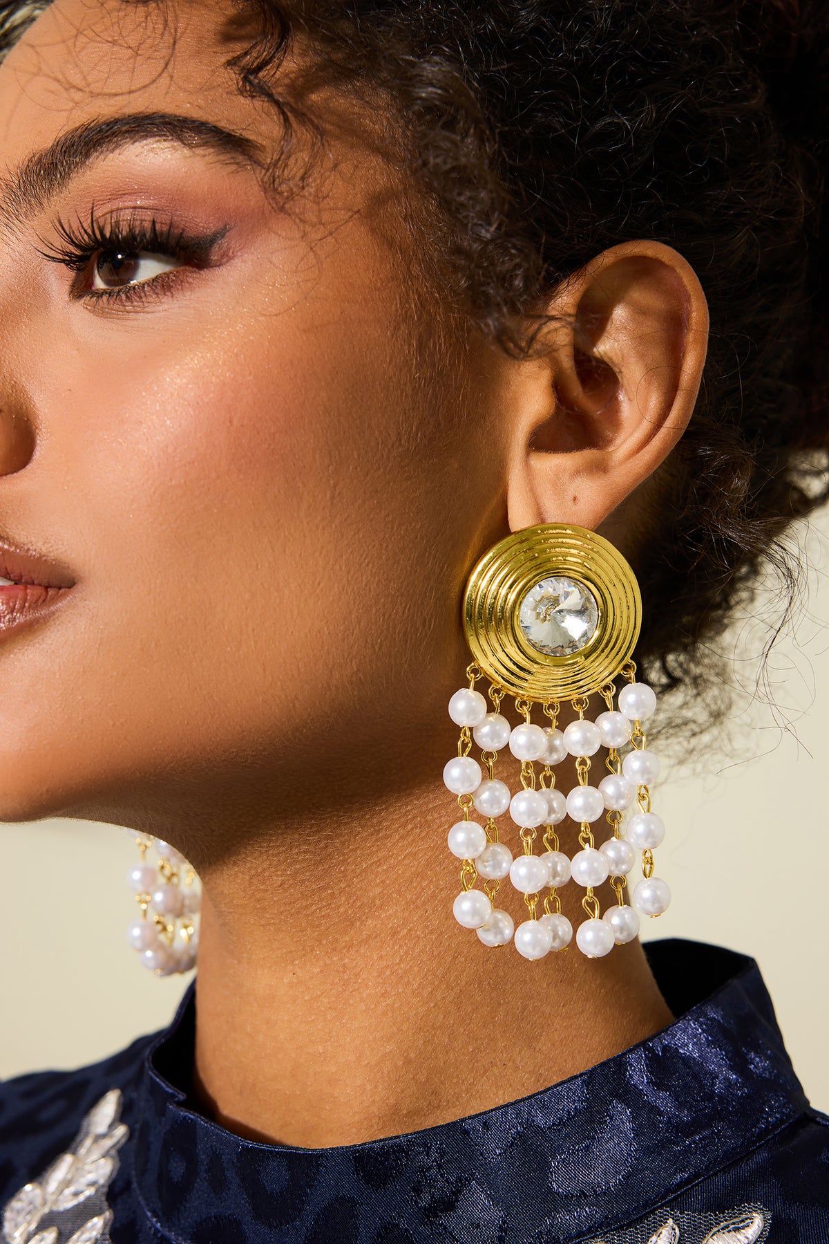Faux Pearl Faux Diamond Tassel Drop Earrings
