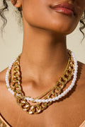Faux Pearl Metal Chain Multi-Layered Necklace