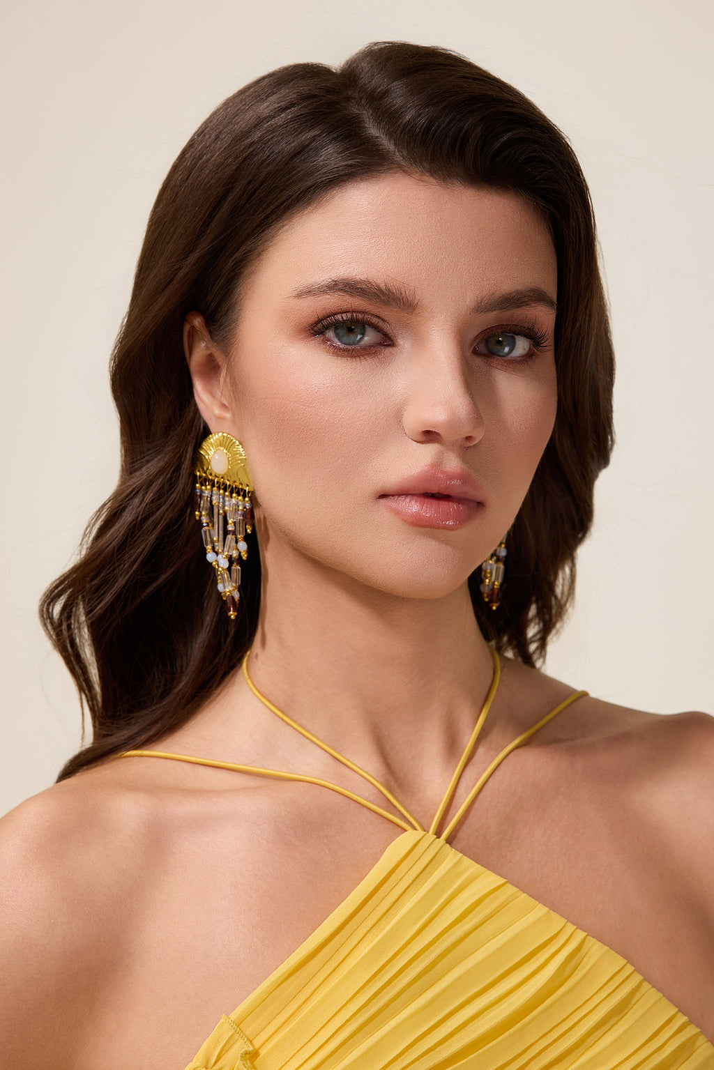 Fan Shaped Beaded Tassel Earrings