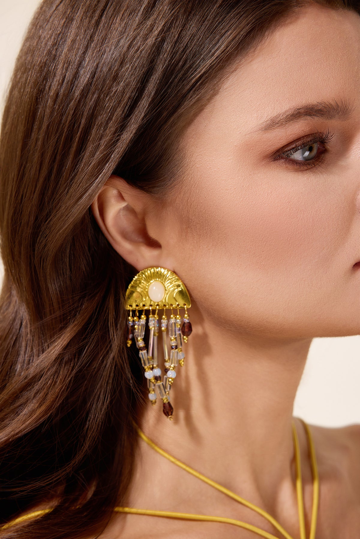 Fan Shaped Beaded Tassel Earrings