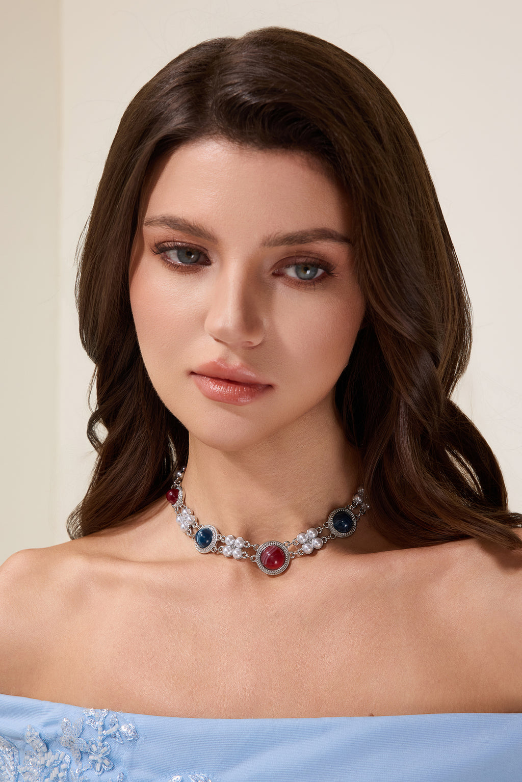 Imitation Gemstone Faux Pearl Necklace