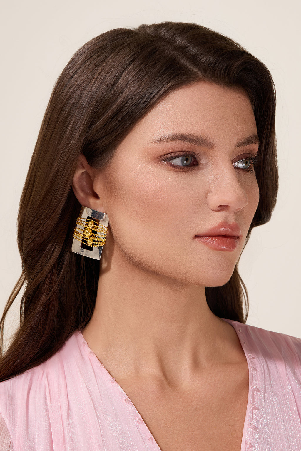 Rectangle Beaded Metal Earrings