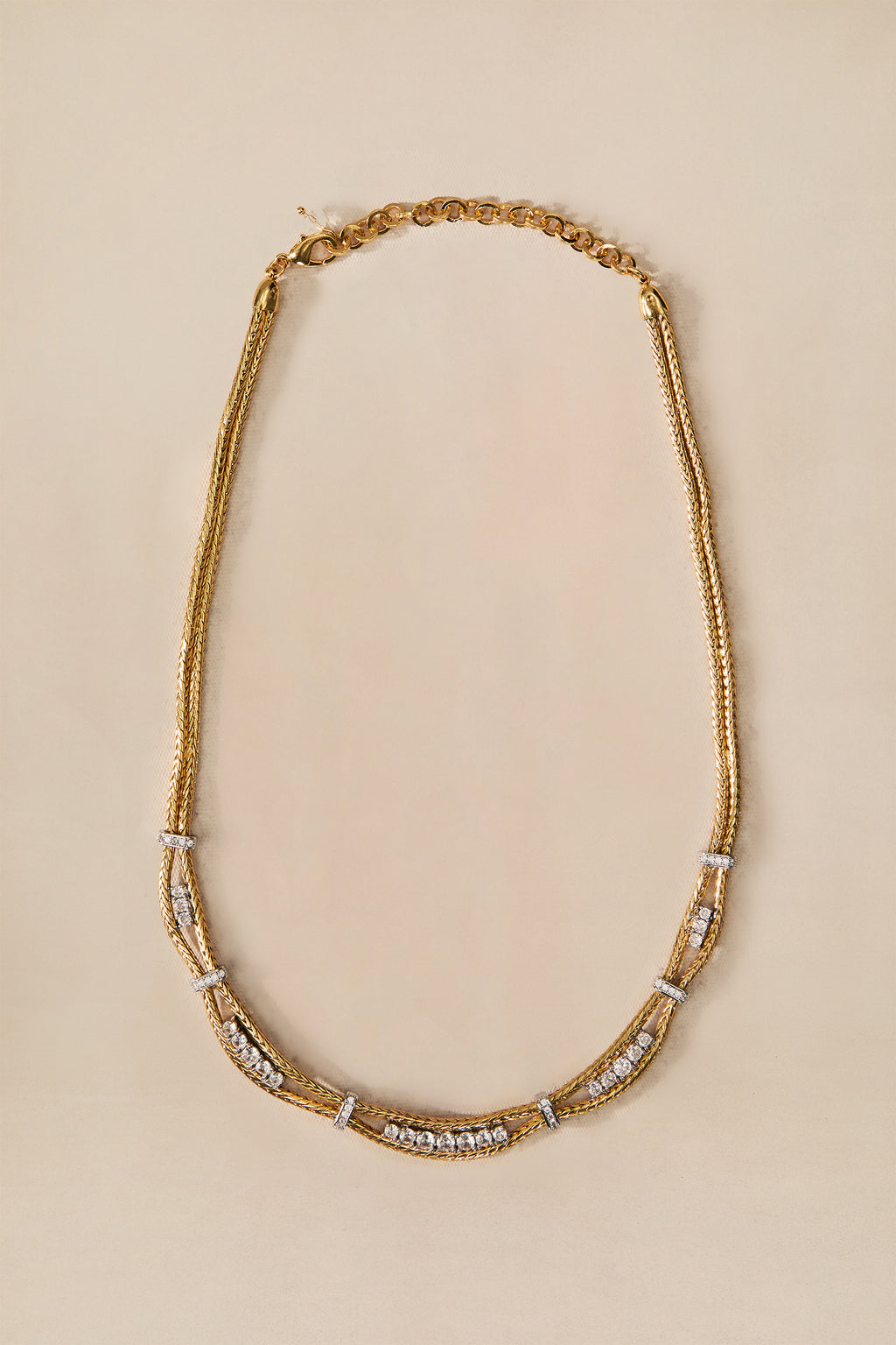 Crystal Embellished Multi Strand Chain Necklace