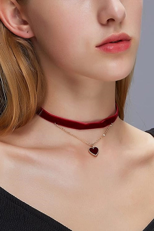 Double Layer Heart Velvet Choker