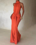 Sienna Orange High-neck Draped Cut-out Dress