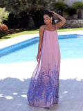 Antonia Purple Striped Braided Print Long Dress