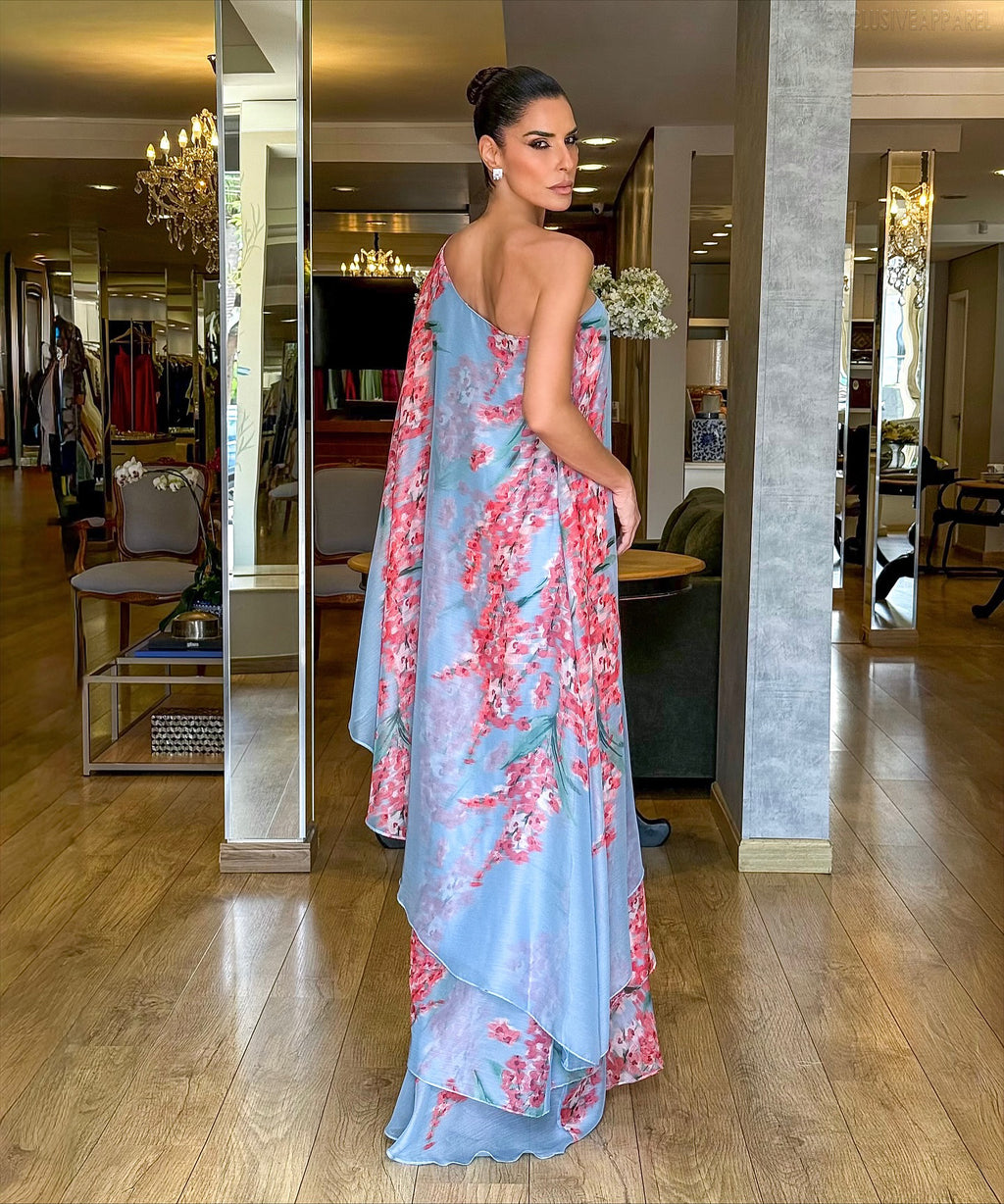 Addison Blue Single-Shoulder Asymmetric Long Dress