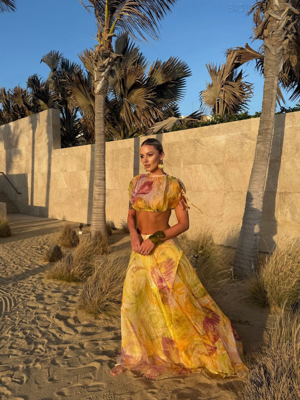 Zephyra Yellow Short-Sleeved Floor-Length Dress Set