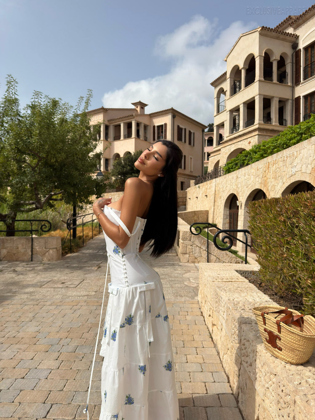 Luna White Off-shoulder Layered Print Long Dress
