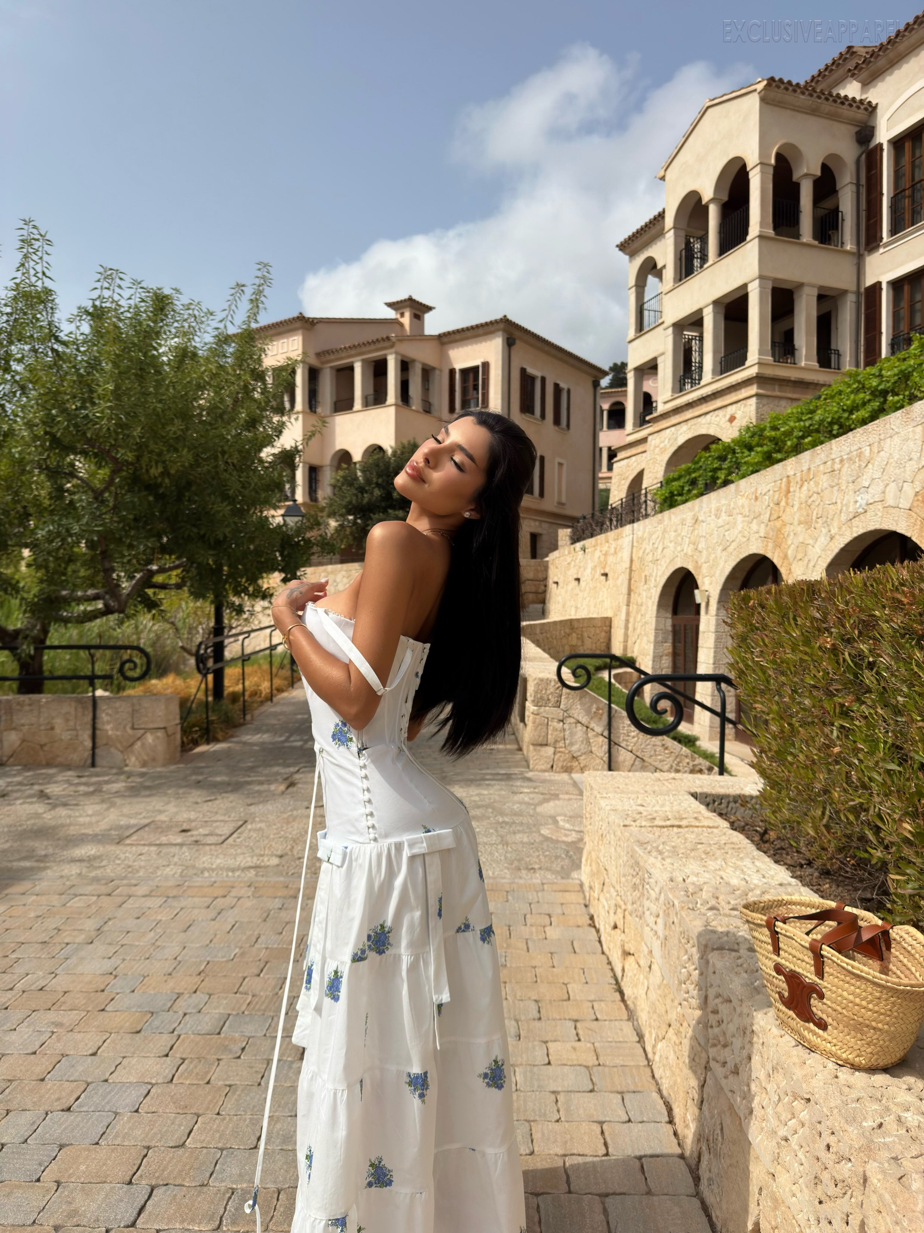 Luna White Off-shoulder Layered Print Long Dress