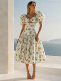 Dahlia White Heart-shaped Collar Mid-Length Dress