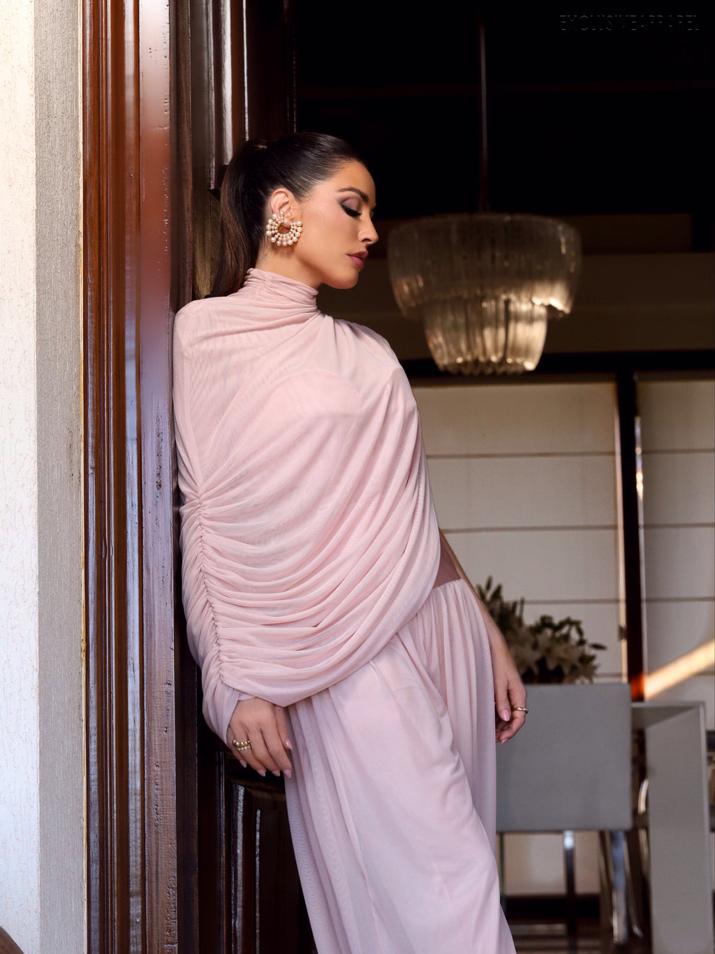 Lana Pink High-neck Harem Pants Set