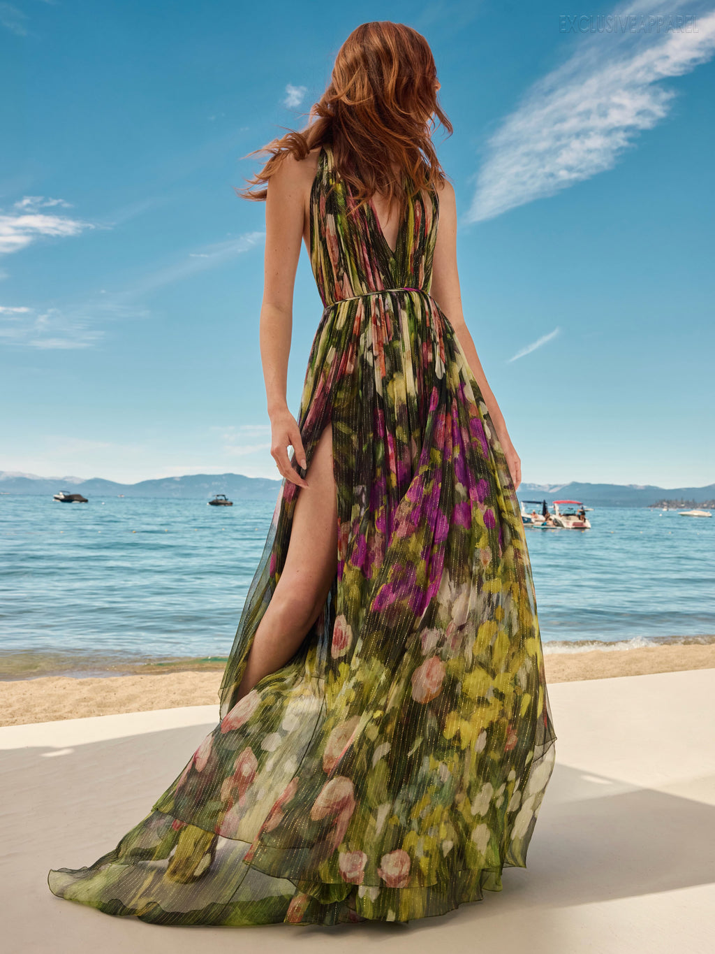 Everly Multi-Color Neckwrap V-Neck Long Dress