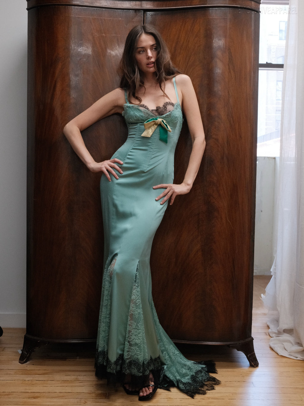 Thalia Light Blue Striped Fish Tail Long Dress