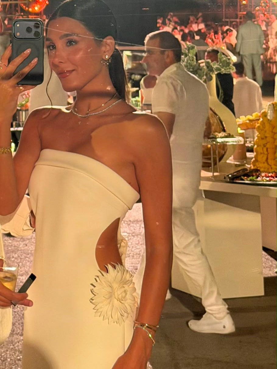 Nadia White Strapless Long Dress With Cut-Out Design