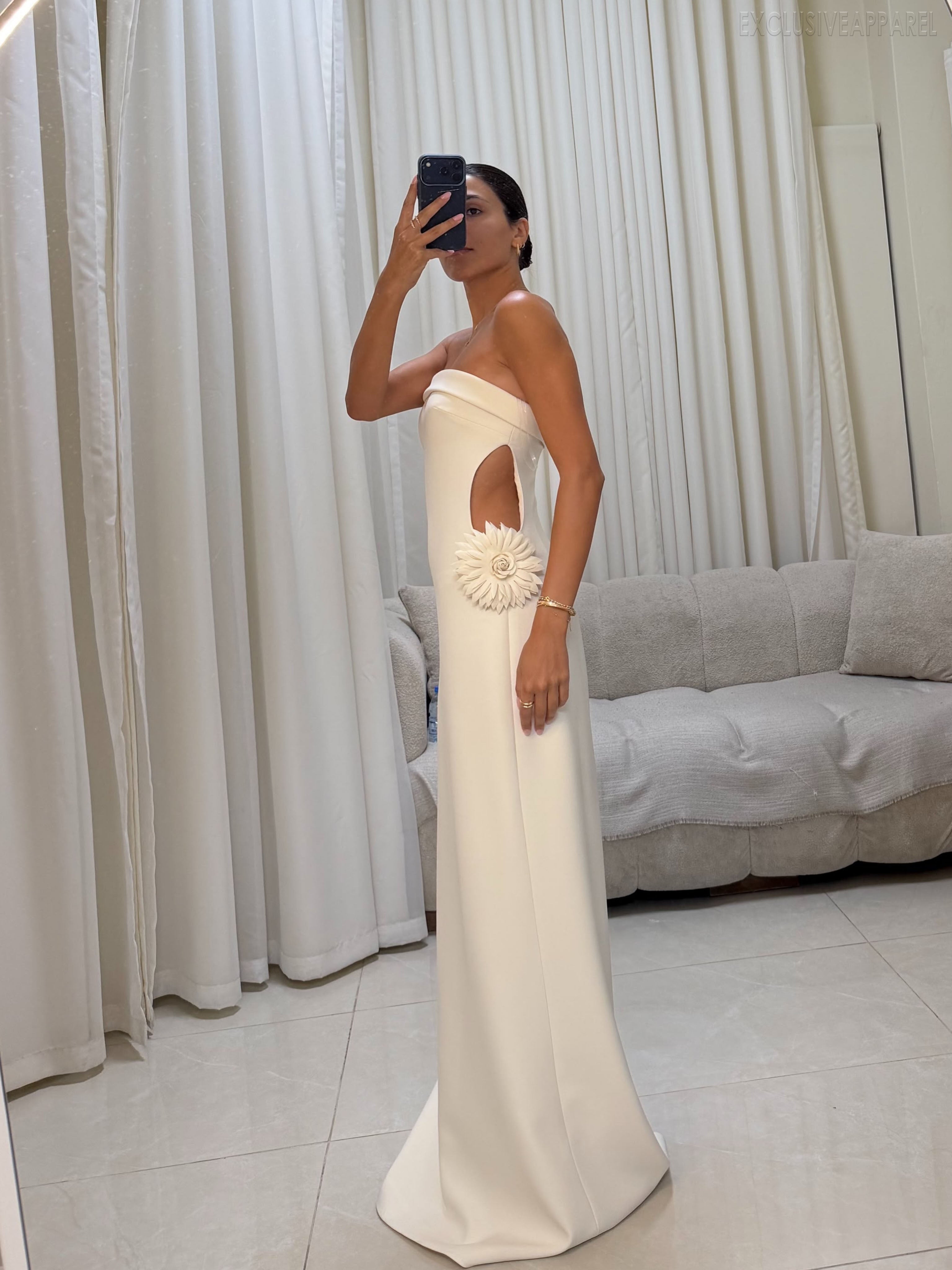 Nadia White Strapless Long Dress With Cut-Out Design