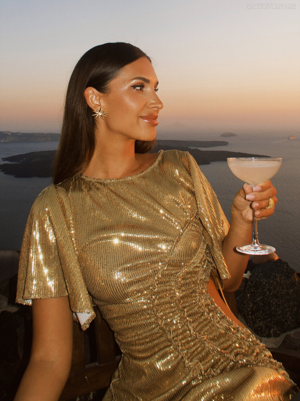 Audrey Golden Round-Neck Side-Slit Dress