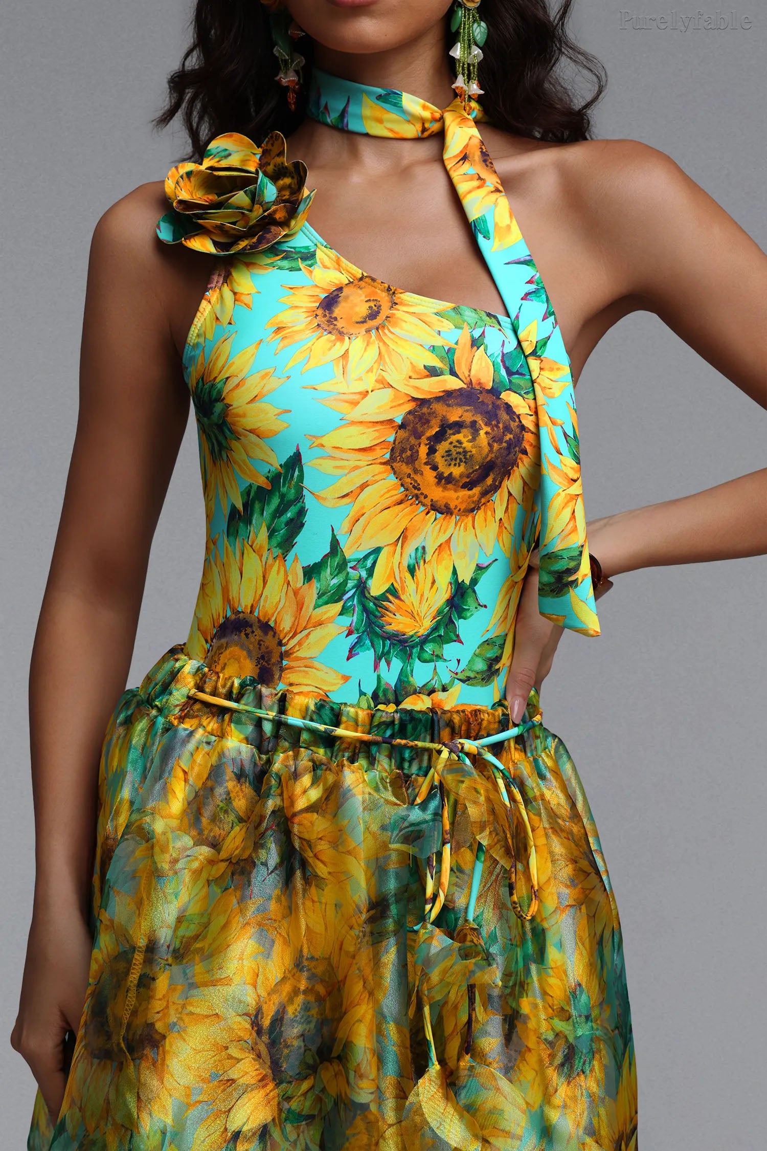 Mabel Yellow Sunflower Print One-Piece Swimwear Set